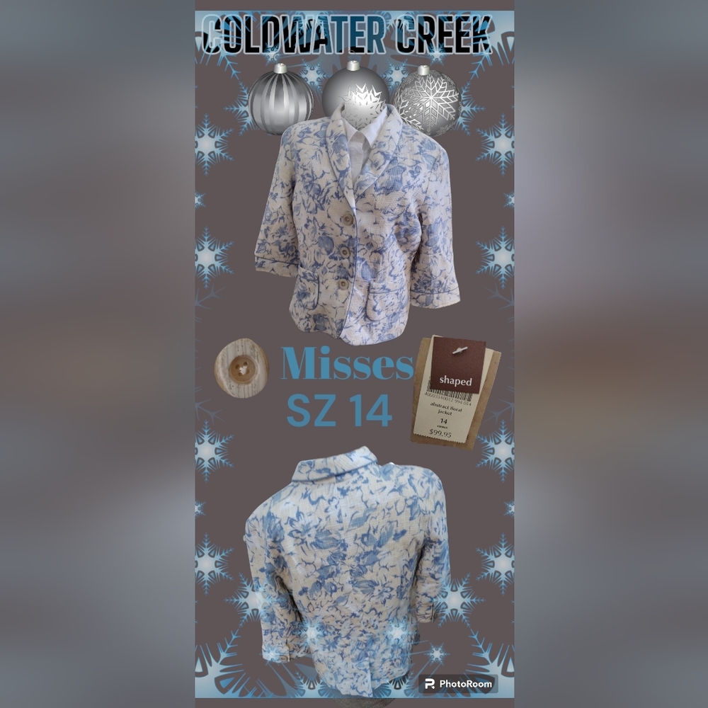 NWT COLDWATER CREEK BLUE N IVORY BLAZER SZ 14